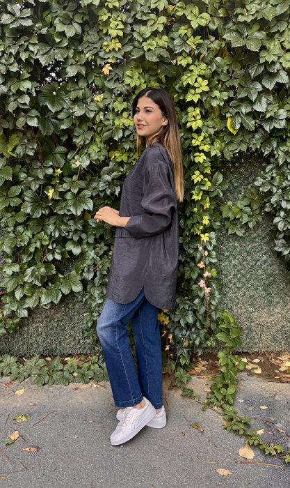 Ceremony Önden Düğmeli Uzun Cep Detaylı Tunik ANTRASİT - 3