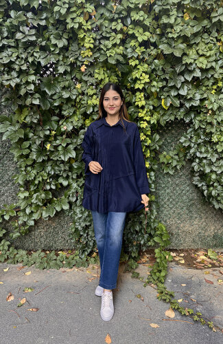 Ceremony Önden Düğmeli Uzun Cep Detaylı Tunik LACİVERT 