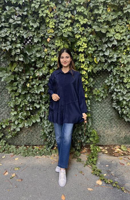 Ceremony Önden Düğmeli Uzun Cep Detaylı Tunik LACİVERT - 1