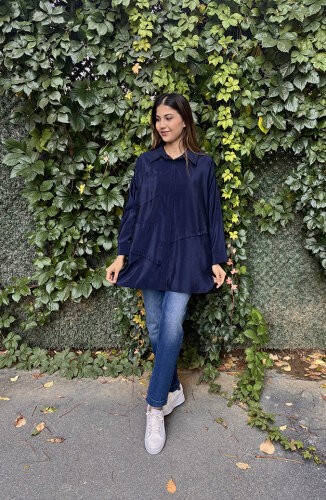 Ceremony Önden Düğmeli Uzun Cep Detaylı Tunik LACİVERT - 2