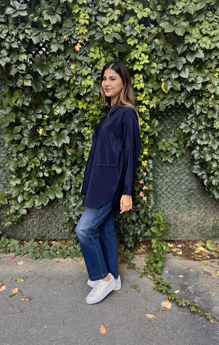 Ceremony Önden Düğmeli Uzun Cep Detaylı Tunik LACİVERT - 3