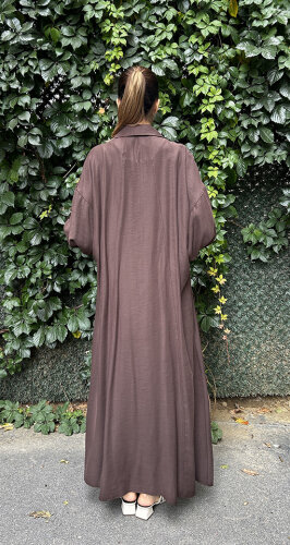 Ceremony Önden Fermuarlı Tek Kolu Taş Detay İçten Kemerli Kap KAHVE - 5