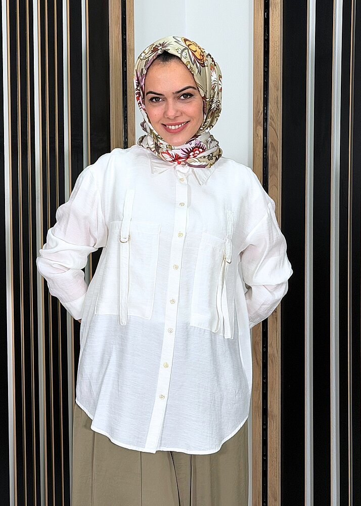 Ceremony Önden İki Cepli D Toka Detaylı Gömlek EKRU