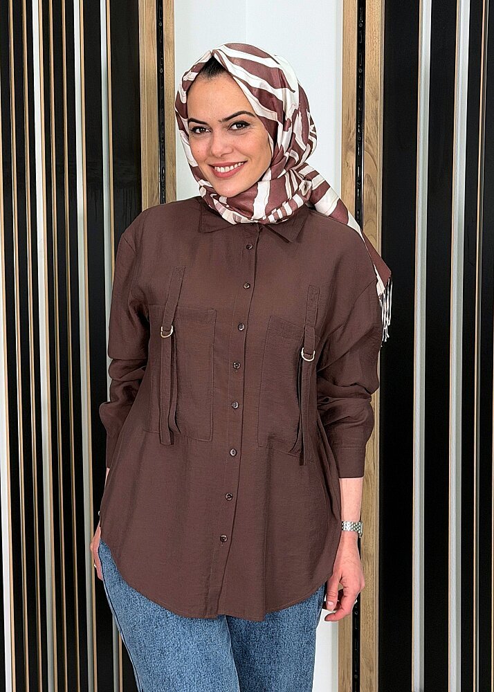 Ceremony Önden İki Cepli D Toka Detaylı Gömlek KAHVE