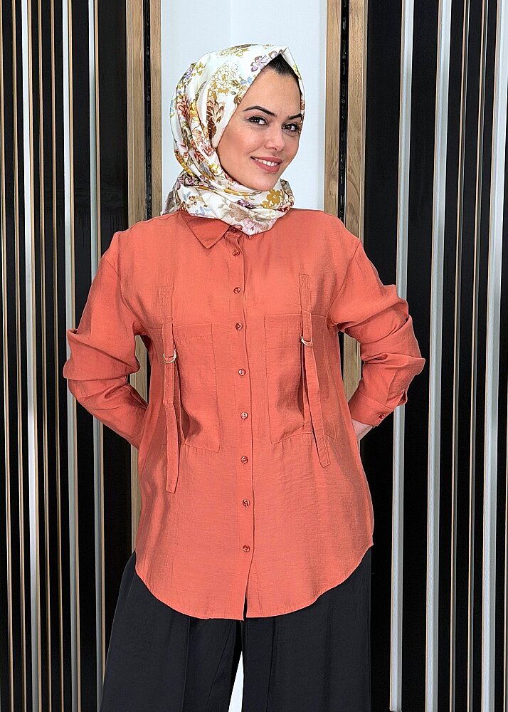 Ceremony Önden İki Cepli D Toka Detaylı Gömlek KİREMİT