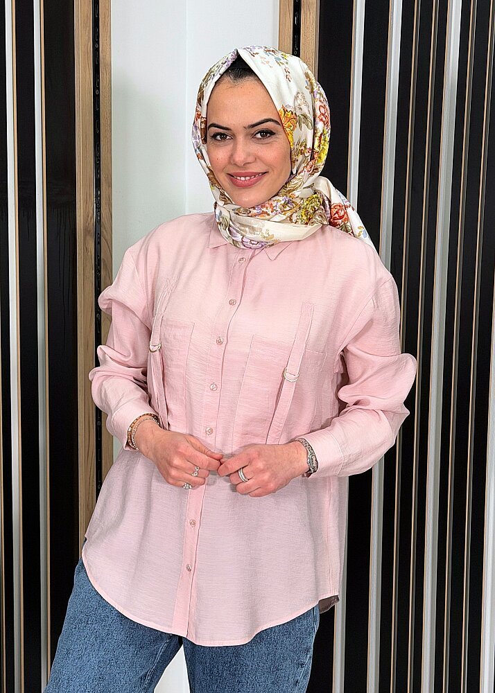 Ceremony Önden İki Cepli D Toka Detaylı Gömlek PEMBE