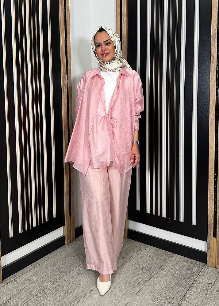 Ceremony Önden İki Kat ve Bağlamalı Nil Bluz PEMBE (1)