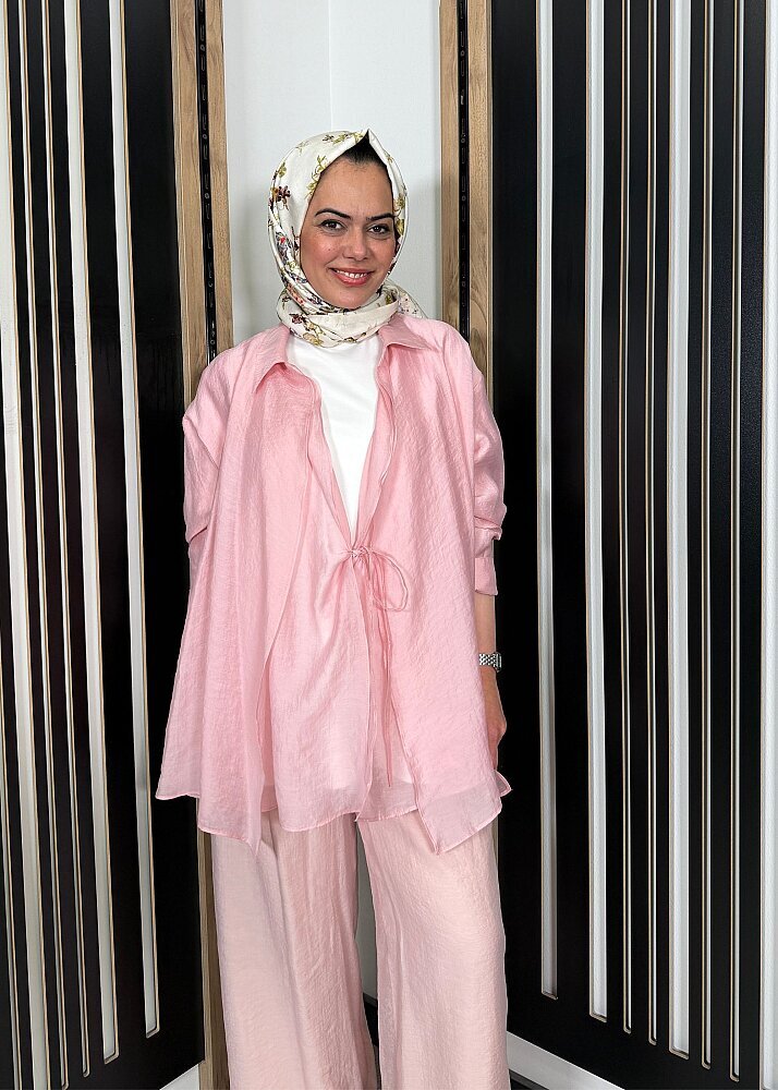 Ceremony Önden İki Kat ve Bağlamalı Nil Bluz PEMBE