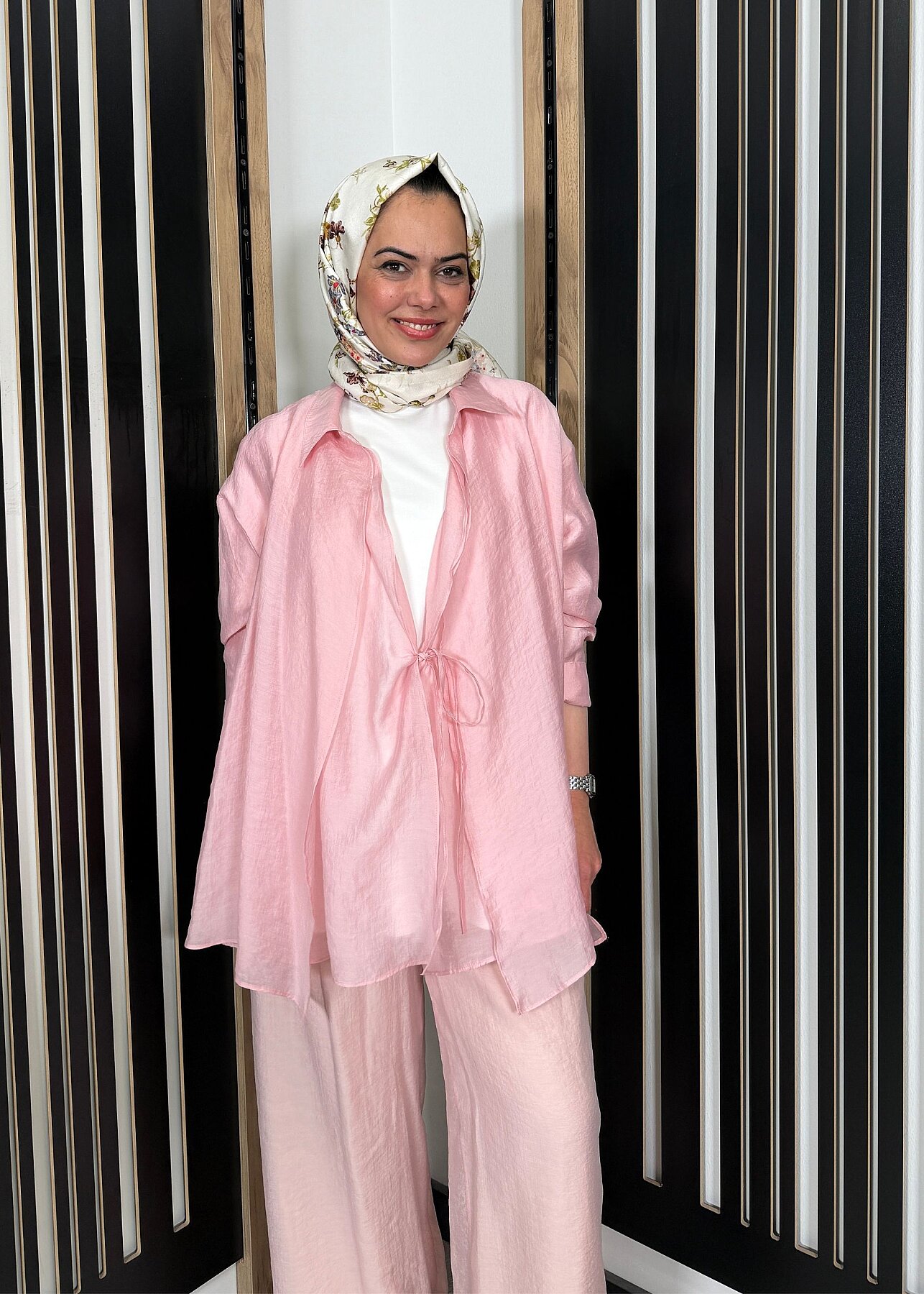 Ceremony Önden İki Kat ve Bağlamalı Nil Bluz PEMBE - 1