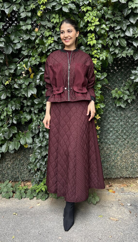 Ceremony Önü Fermuarlı Ceket Ve Etekli Baklava Kapitön Takım BORDO 