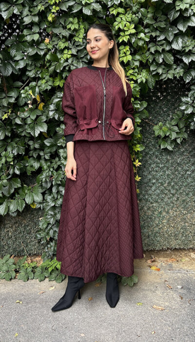 Ceremony Önü Fermuarlı Ceket Ve Etekli Baklava Kapitön Takım BORDO - 2