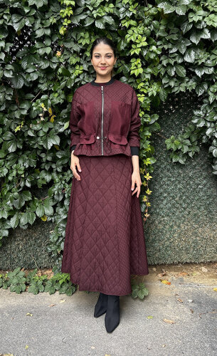 Ceremony Önü Fermuarlı Ceket Ve Etekli Baklava Kapitön Takım BORDO - 3