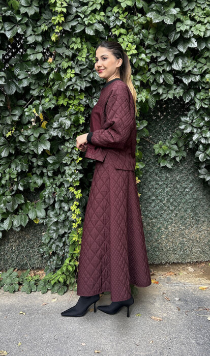 Ceremony Önü Fermuarlı Ceket Ve Etekli Baklava Kapitön Takım BORDO - 4