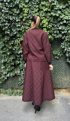 Ceremony Önü Fermuarlı Ceket Ve Etekli Baklava Kapitön Takım BORDO - 5