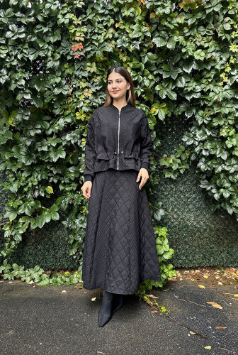 Ceremony Önü Fermuarlı Ceket Ve Etekli Baklava Kapitön Takım SİYAH - CEREMONY