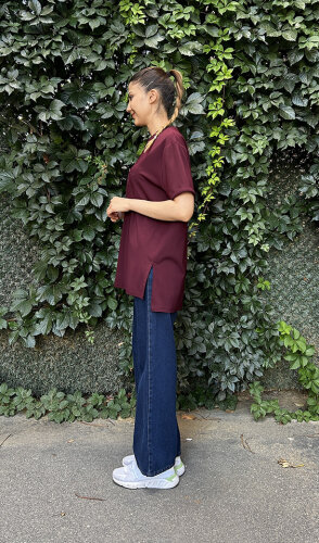 Ceremony Önü İşlemeli Kısa Kollu Bambu Tshirt BORDO - 3