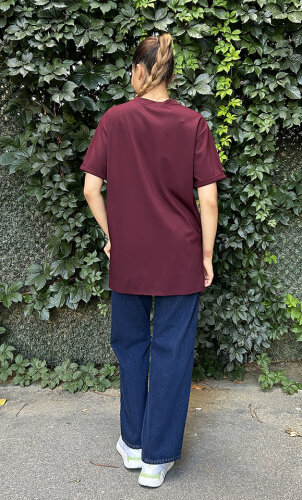 Ceremony Önü İşlemeli Kısa Kollu Bambu Tshirt BORDO - 4
