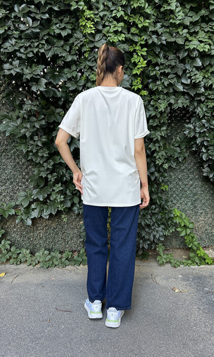 Ceremony Önü İşlemeli Kısa Kollu Bambu Tshirt EKRU - 4