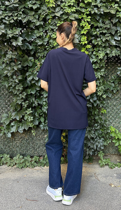 Ceremony Önü İşlemeli Kısa Kollu Bambu Tshirt LACİVERT - 3