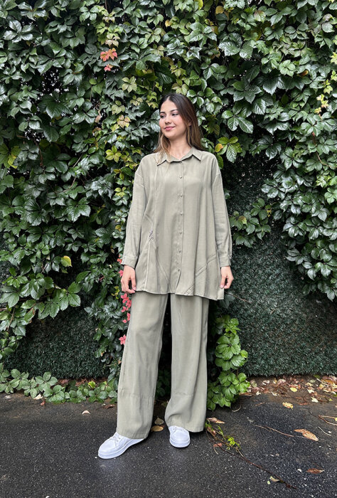 Ceremony Önü Şerit Detaylı Pantolonlu Takım HAKİ - 2