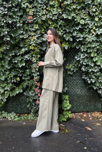 Ceremony Önü Şerit Detaylı Pantolonlu Takım HAKİ - 3