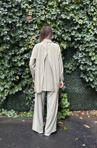 Ceremony Önü Şerit Detaylı Pantolonlu Takım HAKİ - 4