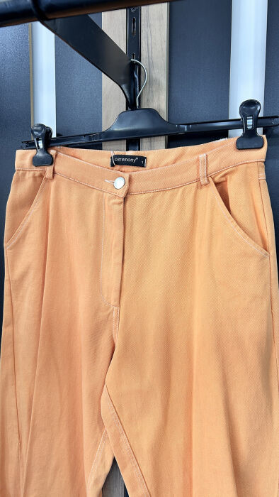Ceremony Paçası Çıtçıt Detayİstiridye Süs Detay Kot Pantolon TURUNCU - 5