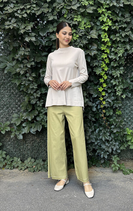 Ceremony Pamuk Gabardin Bol Paça Pantolon Kekik - 2