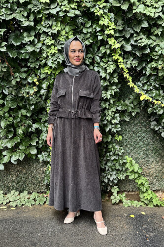 Ceremony Pullu Beli Lastikli Bolerolu Etekli Takım GRİ 