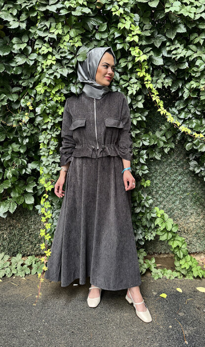 Ceremony Pullu Beli Lastikli Bolerolu Etekli Takım GRİ - 4