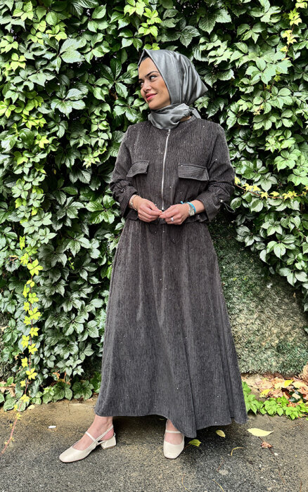 Ceremony Pullu Beli Lastikli Bolerolu Etekli Takım GRİ - 5