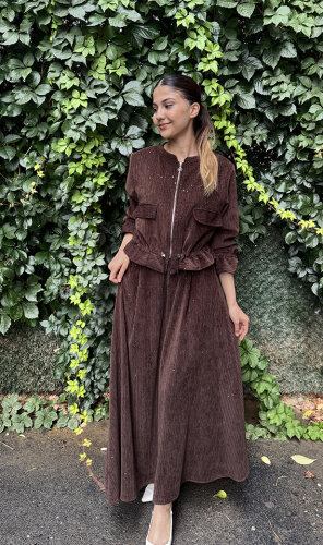 Ceremony Pullu Beli Lastikli Bolerolu Etekli Takım KAHVERENGİ - 2