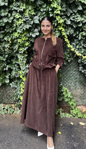 Ceremony Pullu Beli Lastikli Bolerolu Etekli Takım KAHVERENGİ - 1