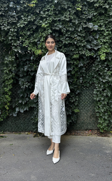 Ceremony Saten Organze Detaylı Belden Kuşaklı Kaftan EKRU - 1