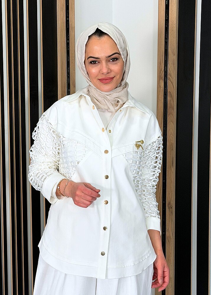 Ceremony Simetrik File Detaylı Neptün Bluz EKRU