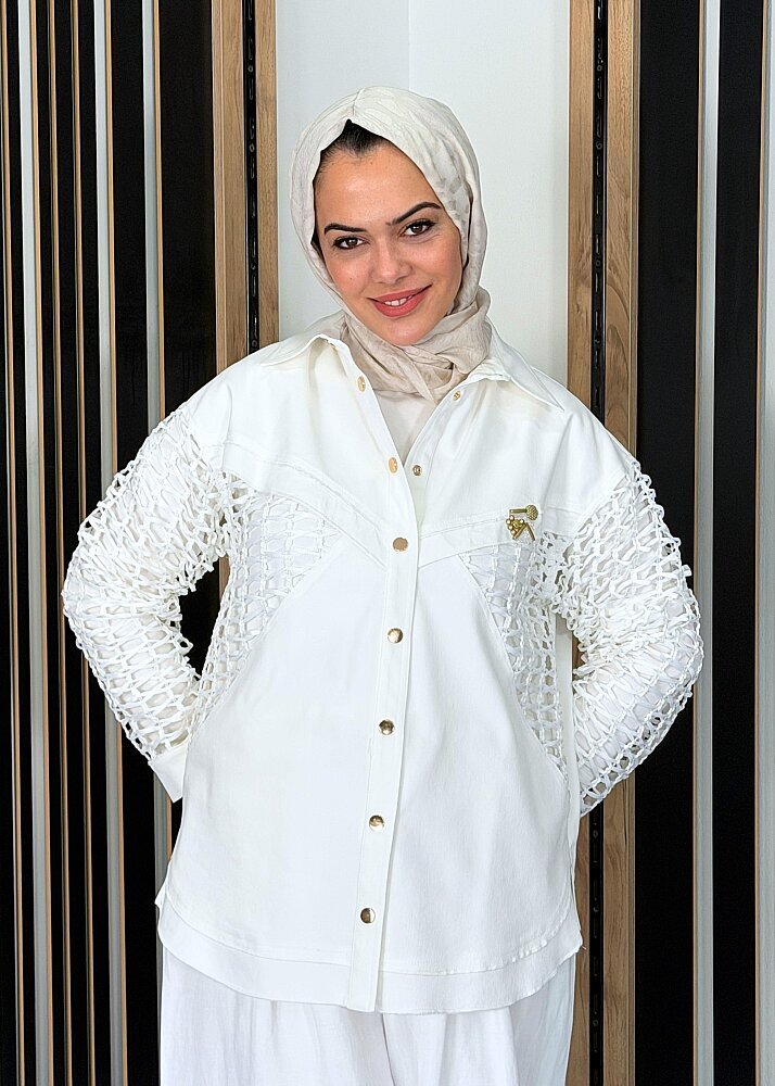 Ceremony Simetrik File Detaylı Neptün Bluz EKRU - 2