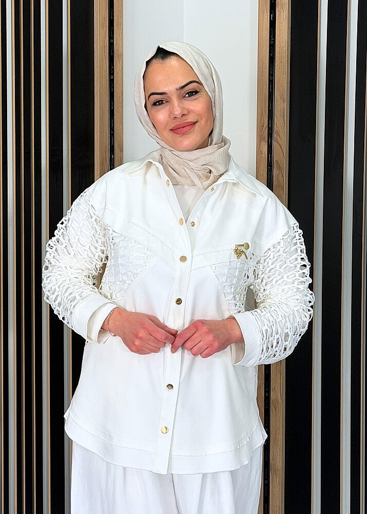 Ceremony Simetrik File Detaylı Neptün Bluz EKRU - 3