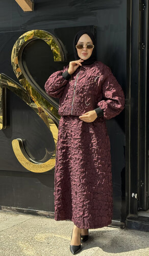 Ceremony Star Desen Büzgülü Etek BORDO