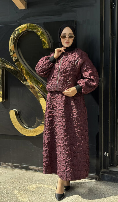 Ceremony Star Desen Büzgülü Etek BORDO - 1