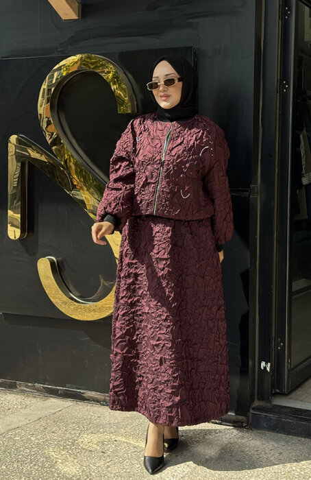 Ceremony Star Desen Büzgülü Etek BORDO - 2