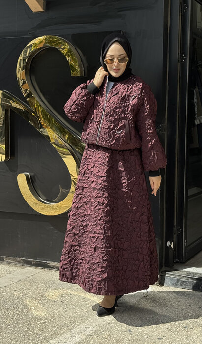 Ceremony Star Desen Büzgülü Etek BORDO - 3