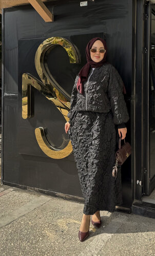 Ceremony Star Desen Büzgülü Etek SİYAH