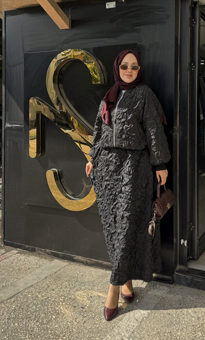 Ceremony Star Desen Büzgülü Etek SİYAH - 1