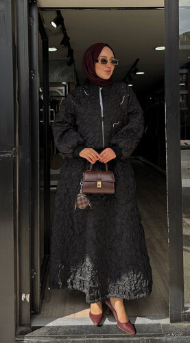 Ceremony Star Desen Büzgülü Etek SİYAH - 6