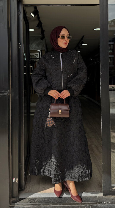 Ceremony Star Desen Büzgülü Etek SİYAH - 6