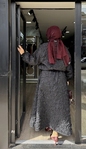 Ceremony Star Desen Büzgülü Etek SİYAH - 3