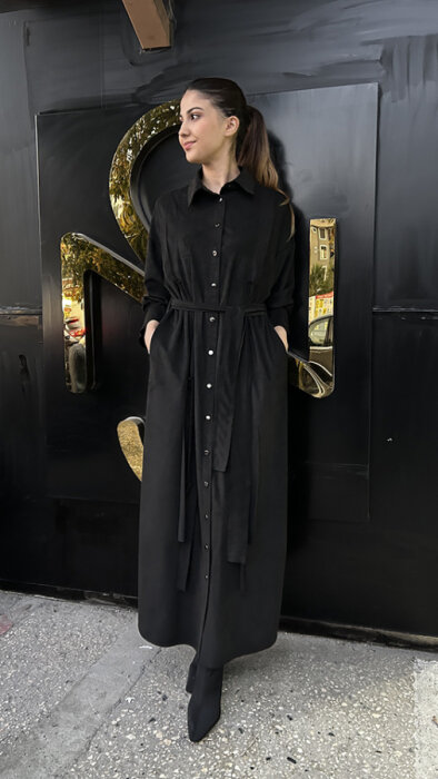 Ceremony Süet Gömlek Elbise SİYAH - 1