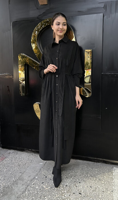 Ceremony Süet Gömlek Elbise SİYAH - 2
