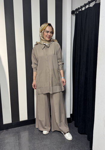 Ceremony Tuniği ve Pantolonu Bambu Detaylı Aksesuarlı Takım VİZON - 1