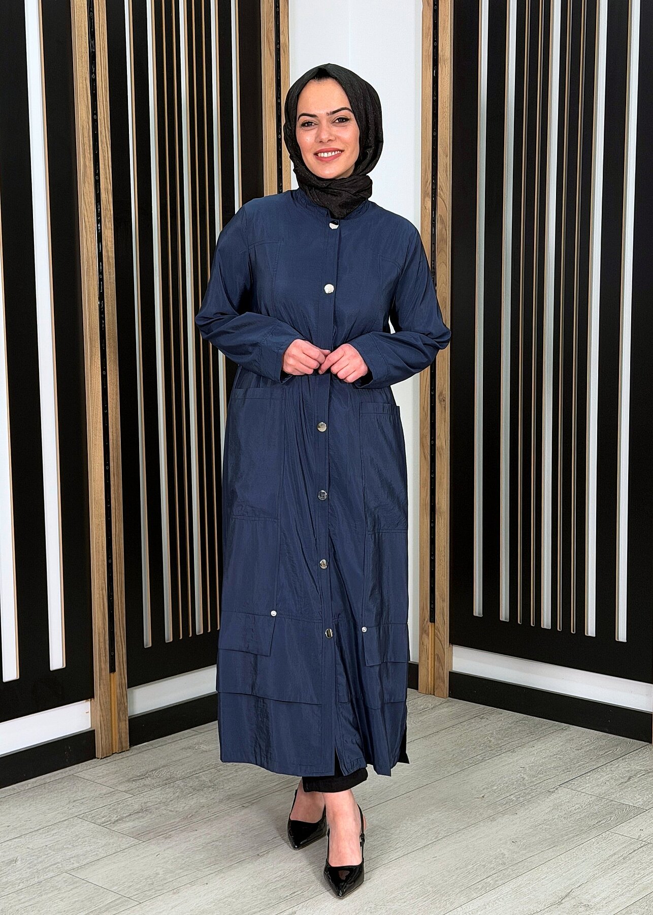 Ceremony Yakası Bağcıklı Önden Çıtçıtlı Safari Kap LACİVERT - 1